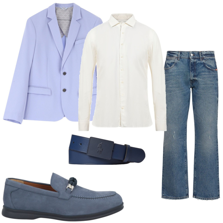Outfit uomo - Jeans e giacca. Stile Trendy per Tutti i giorni. Abbinamento con camicie, scarpe stringate, giacche, cinture, jeans.