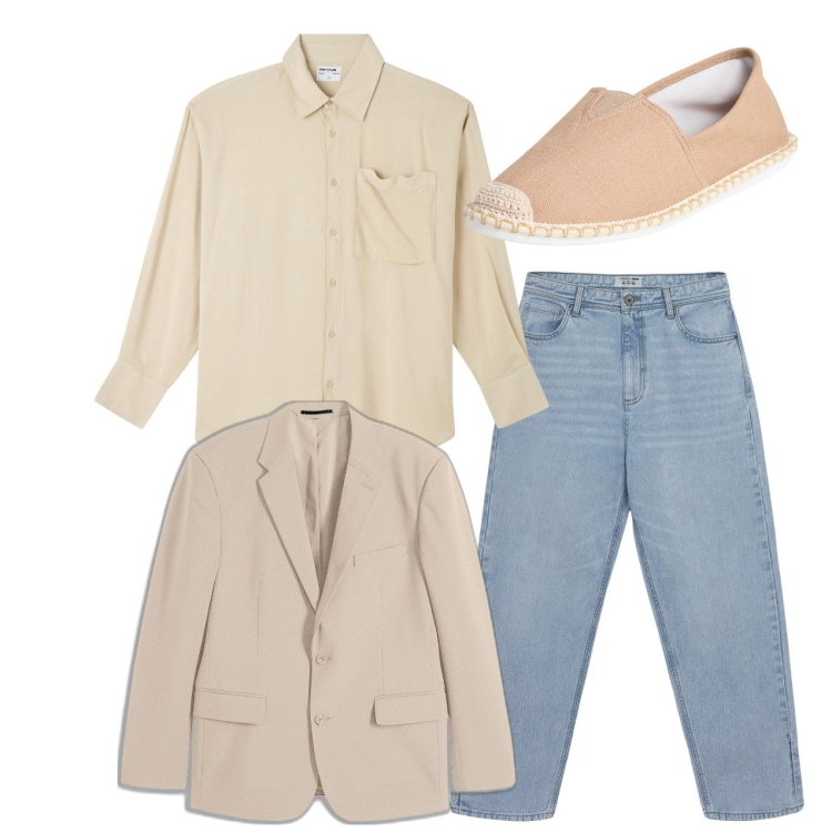 Outfit uomo - Total look. Stile Casual per Tutti i giorni. Abbinamento con giacche, espadrillas, camicie, jeans.