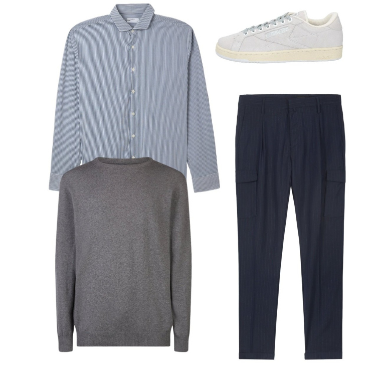 Outfit uomo - Ancora un pullover. Stile Casual per Tutti i giorni. Abbinamento con sneakers, camicie, pantaloni cargo, maglieria.