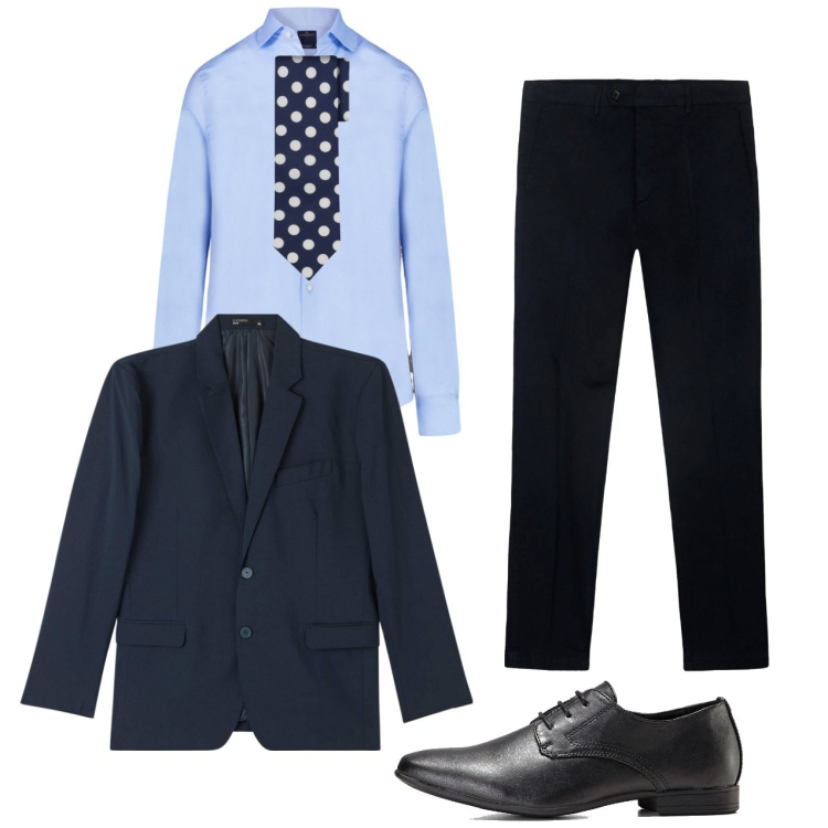 Outfit uomo - Cravatta a pois. Stile Casual per Tutti i giorni. Abbinamento con scarpe stringate, giacche, camicie, cravatte, pantaloni chino.