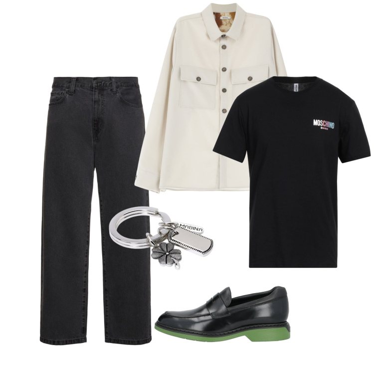 Outfit uomo - Urban style. Stile Casual per Tutti i giorni. Abbinamento con t-shirt, scarpe stringate, portachiavi, camicie, pantaloni.