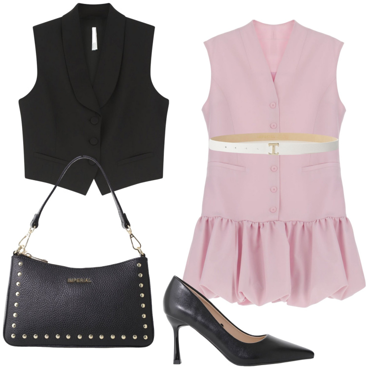 Outfit donna - Imperial cerimonia. Stile Bon Ton per Cerimonia. Abbinamento con vestiti corti, décolleté, borse a spalla, cinture, gilet.