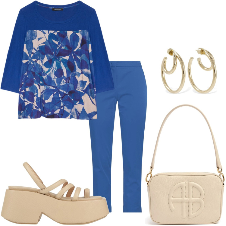 Outfit donna - Sempre in ordine. Stile Casual chic per Tutti i giorni. Abbinamento con pantaloni, ciabatte, t-shirt, orecchini, borse a spalla.