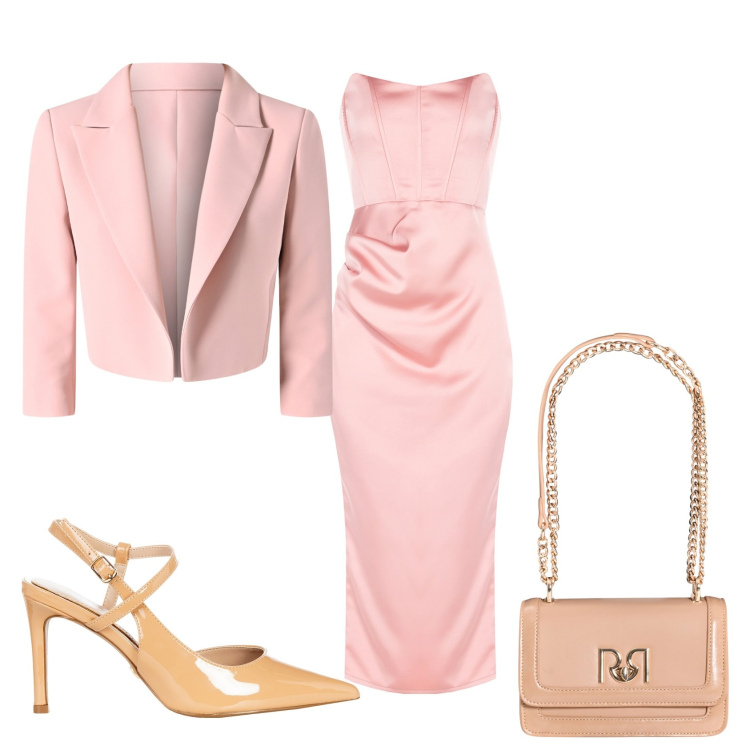 Outfit donna - In rosa. Stile Glamour per Cerimonia. Abbinamento con vestiti midi/longuette, blazer, décolleté, borse a tracolla.