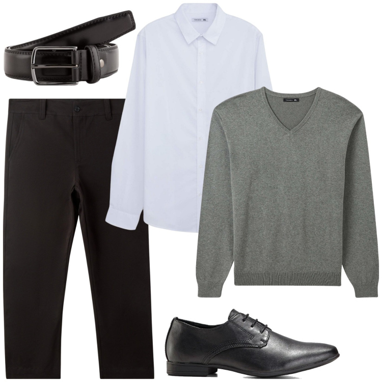Outfit uomo - Total look #2106551. Stile Urban per Ufficio. Abbinamento con scarpe stringate, maglieria, pantaloni chino, camicie, cinture.