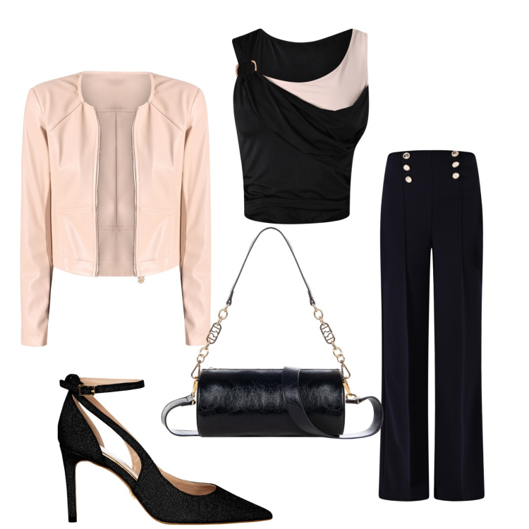 Outfit donna - Total look. Stile Chic per Cerimonia. Abbinamento con top, pantaloni, borse a mano, giacche, décolleté.