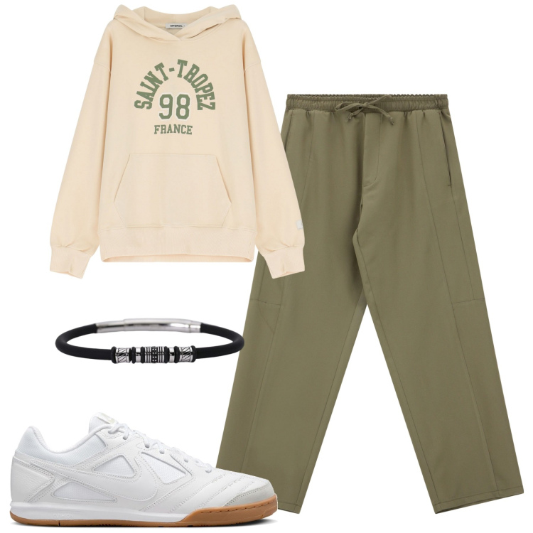 Outfit uomo - Total look #2106629. Stile Casual per Tutti i giorni. Abbinamento con braccialetti, pantaloni cargo, felpe con cappuccio, sneakers.
