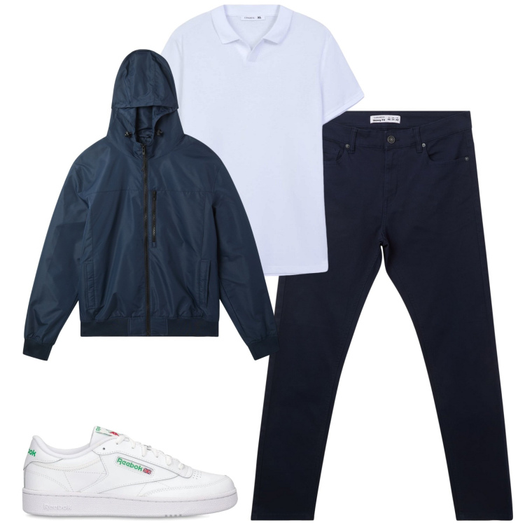 Outfit uomo - City. Stile Casual per Tutti i giorni. Abbinamento con pantaloni skinny, polo, giacche, sneakers.