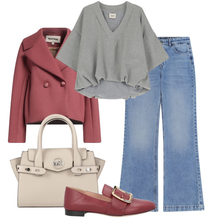 Outfit donna - Cappa e scarpe abbinati. Stile Trendy per Ufficio. Abbinamento con borse a mano, cappotti, mocassini, jeans, t-shirt.