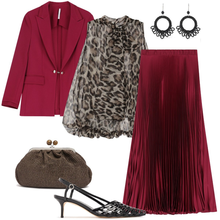 Outfit donna - La camicia leopardata. Stile Sexy per Cerimonia. Abbinamento con camicie, gonne lunghe, blazer, pochette, orecchini, scarpe col tacco.