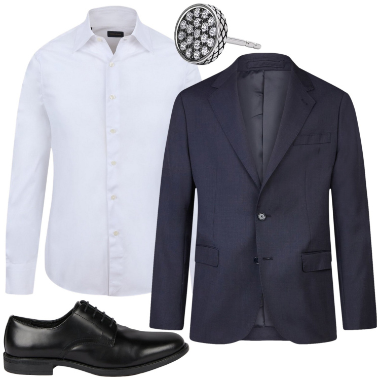 Outfit uomo - Matrimonio. Stile Business/Elegante per Cerimonia. Abbinamento con orecchini, scarpe stringate, abiti, camicie.