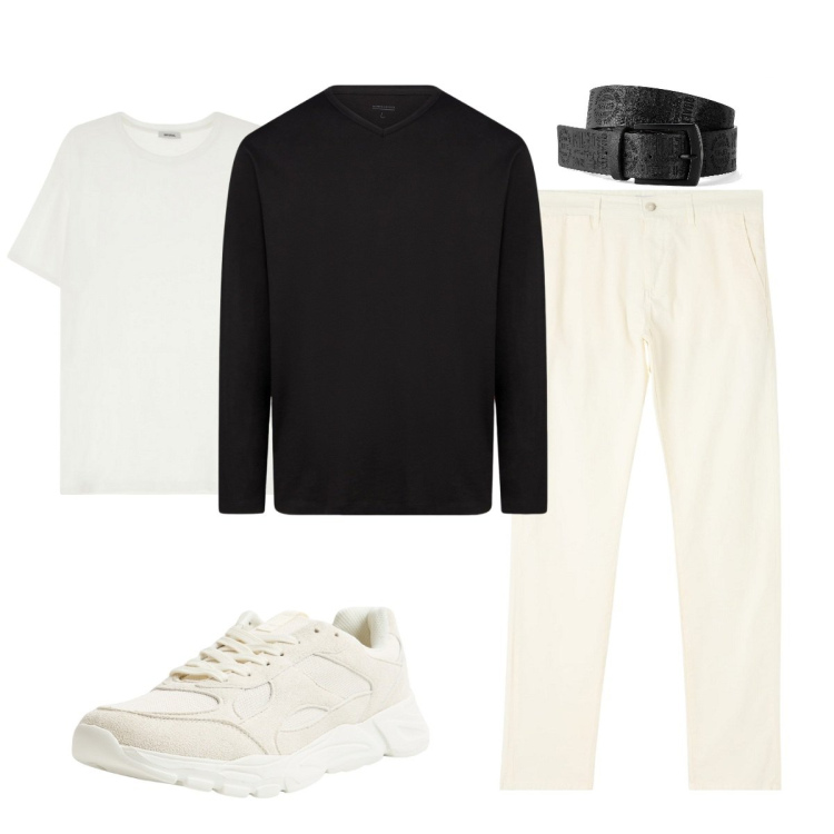 Outfit uomo - Total look #2106692. Stile Casual per Tutti i giorni. Abbinamento con cinture, pantaloni chino, sneakers, t-shirt, t-shirt.