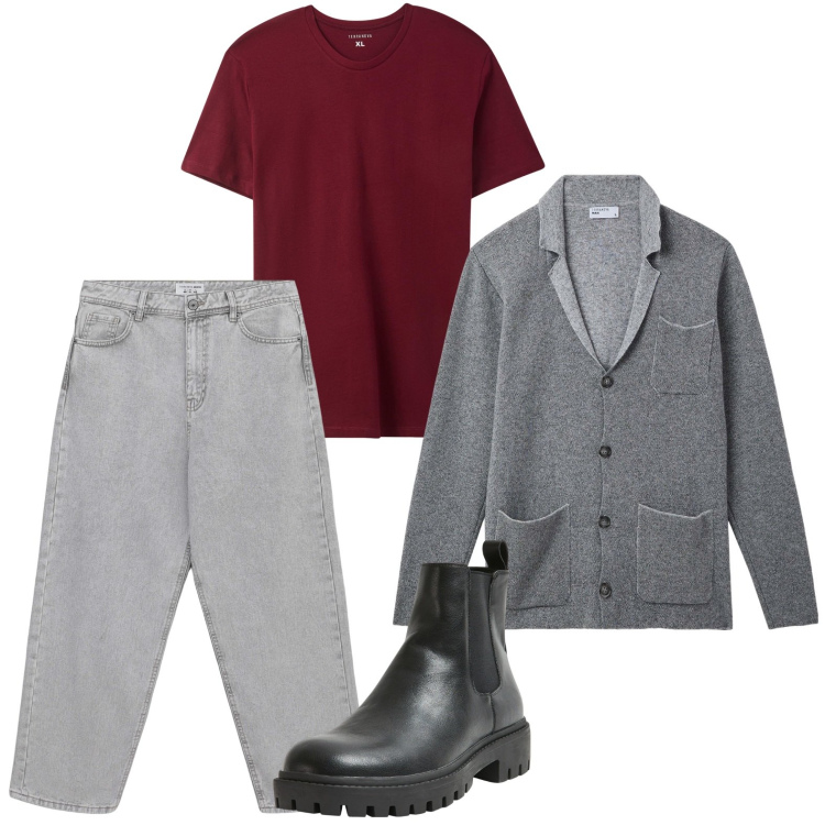 Outfit uomo - La giacca comfort. Stile Casual per Ufficio. Abbinamento con t-shirt, giacche, stivali e stivaletti, jeans.