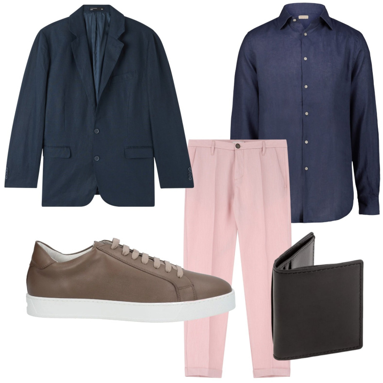 Outfit uomo - Gentleman raffinato. Stile Trendy per Ufficio. Abbinamento con sneakers, giacche, pantaloni, camicie, portafogli.