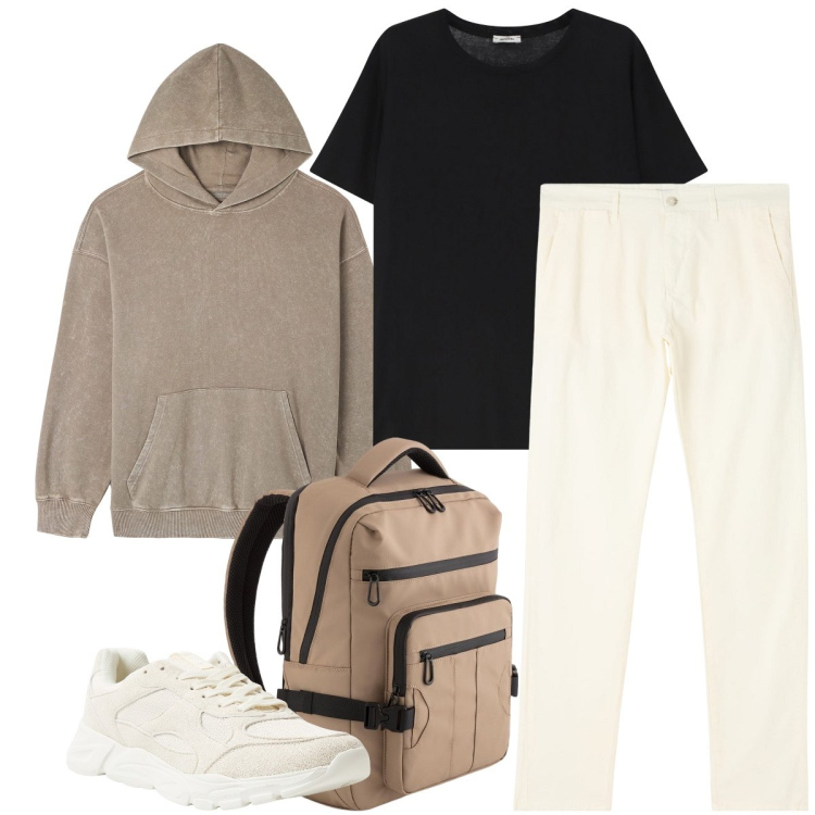 Outfit uomo - Il pantalone bianco. Stile Urban per Tutti i giorni. Abbinamento con pantaloni chino, felpe con cappuccio, sneakers, t-shirt, borse sportive.