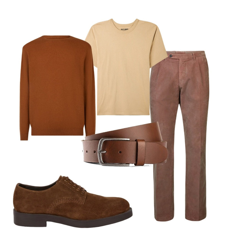 Outfit uomo - Total look #2106727. Stile Business/Elegante per Ufficio. Abbinamento con cinture, t-shirt, pantaloni, maglieria, scarpe stringate.