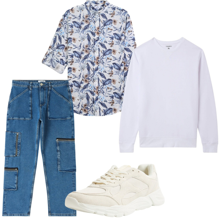 Outfit uomo - La camicia fiorita. Stile Casual per Tutti i giorni. Abbinamento con jeans, camicie, sneakers, felpe.