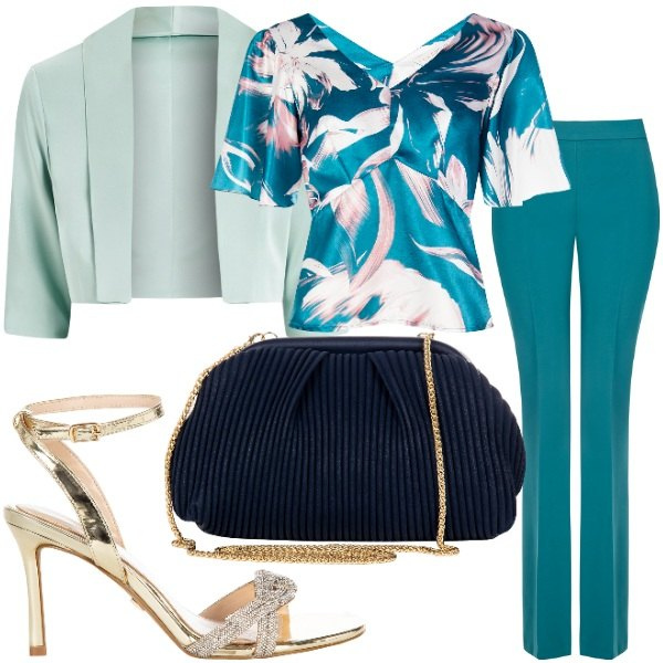 Outfit donna - Collezione cerimonie Rinascimento. Stile Glamour per Cerimonia. Abbinamento con bluse, pochette, pantaloni, sandali col tacco, bolero.