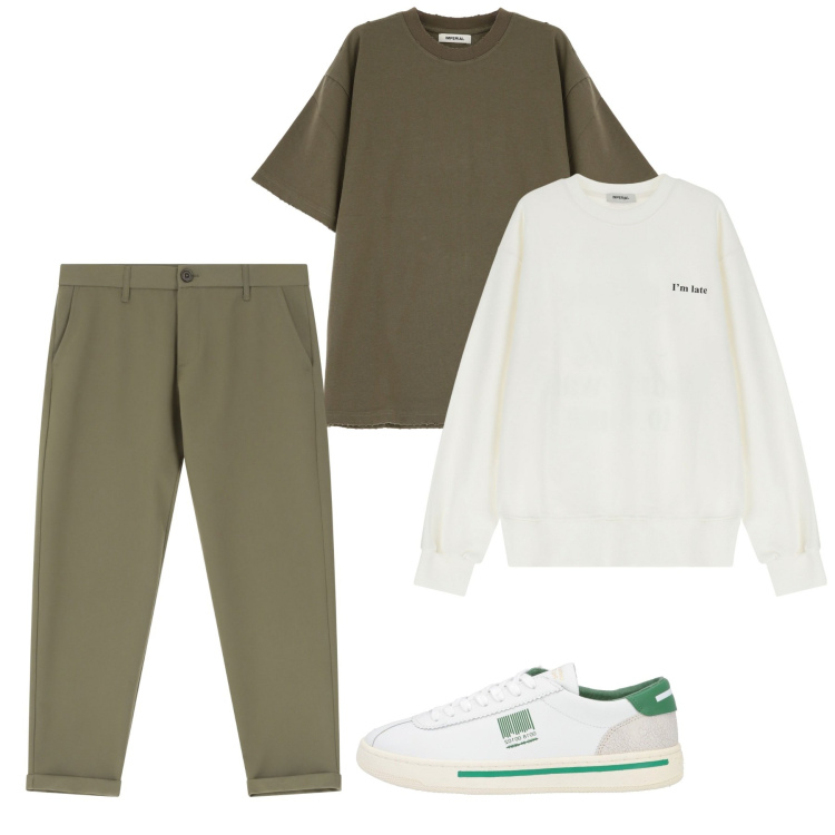 Outfit uomo - Total look city. Stile Casual per Tutti i giorni. Abbinamento con sneakers, pantaloni chino, t-shirt, felpe.