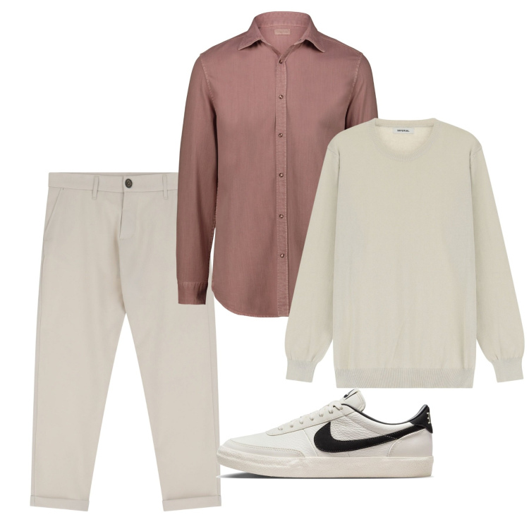 Outfit uomo - Total look city. Stile Casual per Tutti i giorni. Abbinamento con pantaloni chino, maglieria, sneakers, camicie.