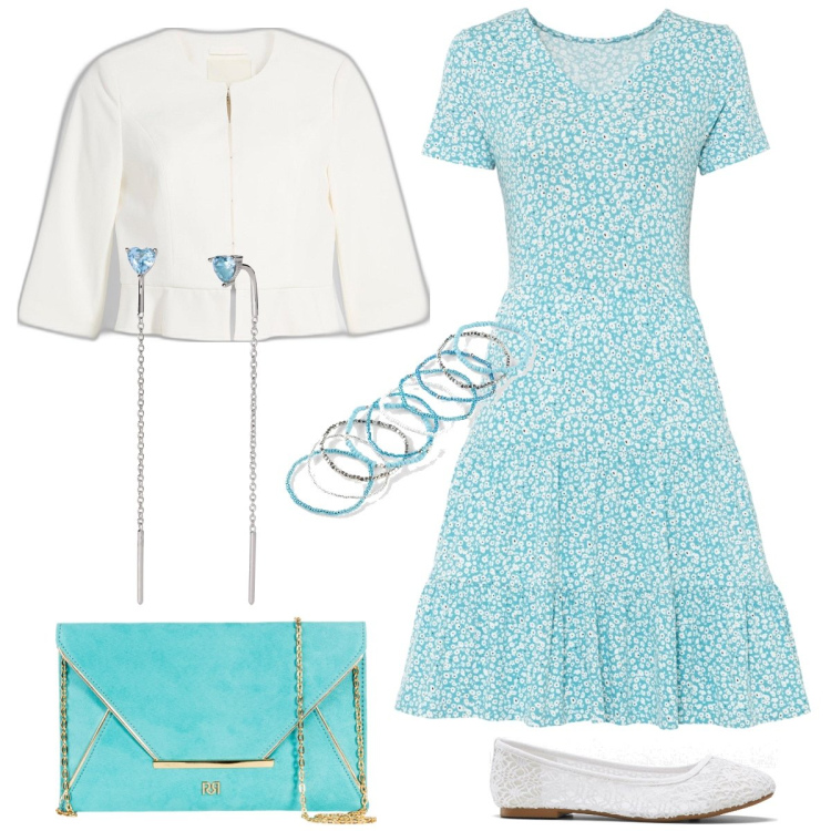 Outfit donna - Romantica. Stile Romantica per Tutti i giorni. Abbinamento con vestiti, ballerine, blazer, braccialetti, orecchini, pochette.