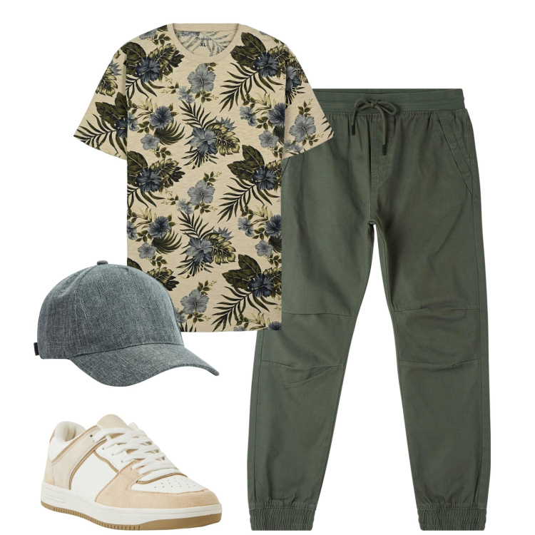 Outfit uomo - City. Stile Casual per Tutti i giorni. Abbinamento con pantaloni, cappelli, sneakers, t-shirt.