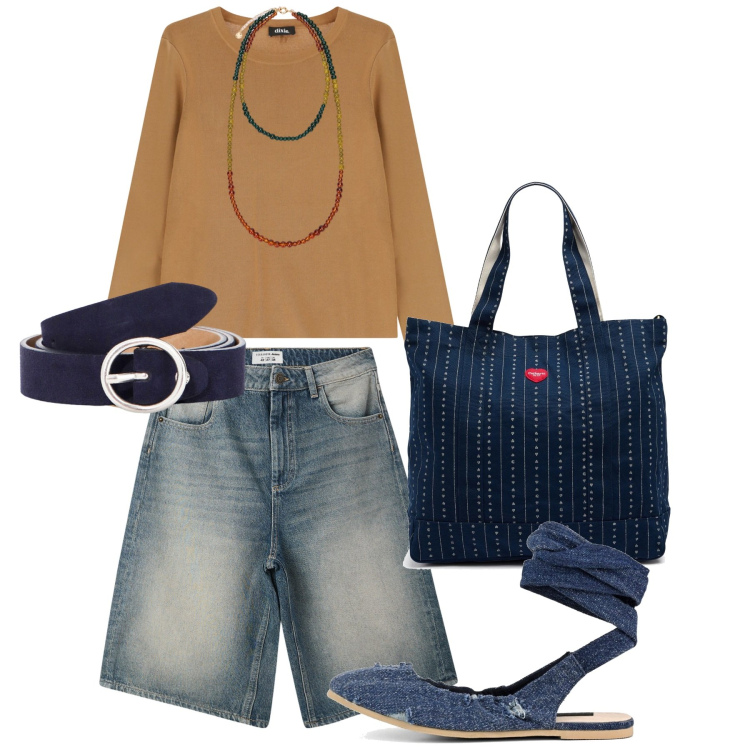 Outfit donna - I primi bermuda. Stile Casual chic per Tutti i giorni. Abbinamento con bermuda, pullovers, cinture, ballerine, borse tote, ciondoli.