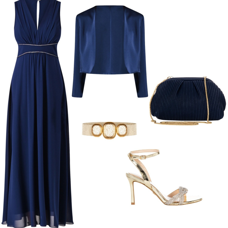 Outfit donna - Matrimonio elegante. Stile Chic per Cerimonia. Abbinamento con pochette, vestiti lunghi, cinture, bolero, sandali col tacco.