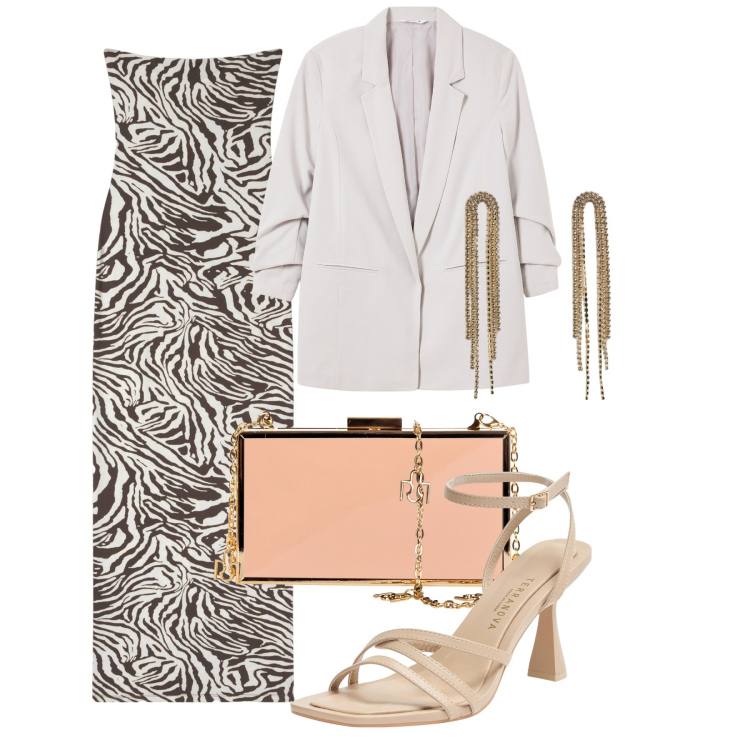 Outfit donna - Cerimonia. Stile Chic per Cerimonia. Abbinamento con vestiti lunghi, blazer, sandali col tacco, orecchini, pochette.
