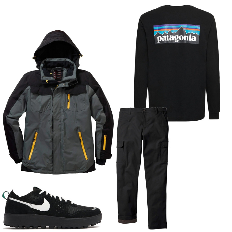Outfit uomo - Fine settimana. Stile Casual per Tutti i giorni. Abbinamento con giacche, pantaloni cargo, sneakers, t-shirt.