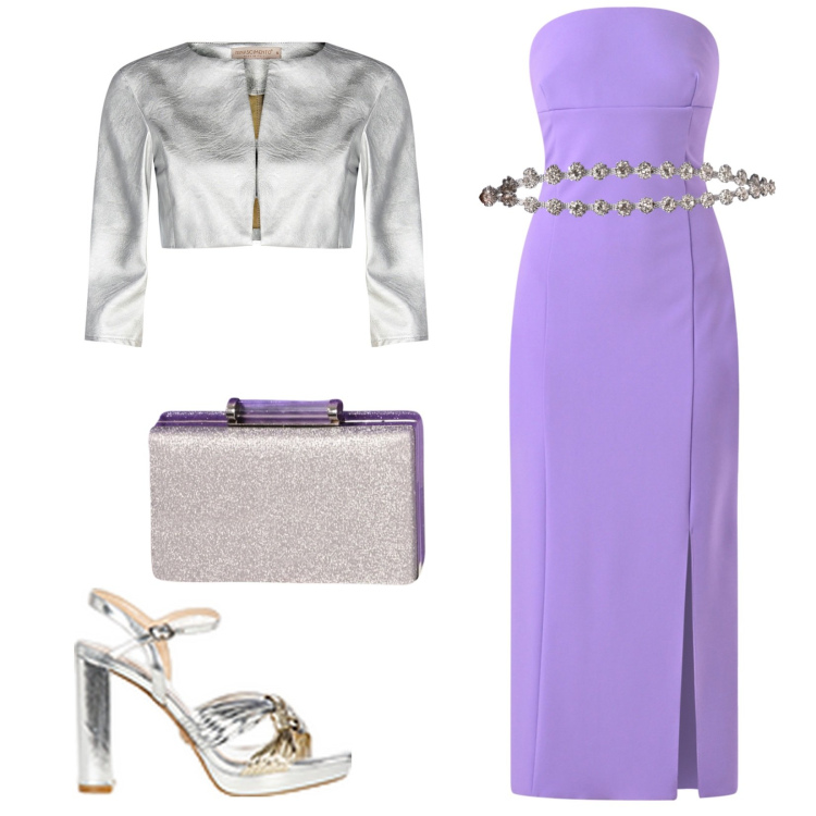 Outfit donna - Glamour per il party. Stile Glamour per Cerimonia. Abbinamento con bolero, vestiti midi/longuette, sandali in pelle, pochette, cinture.