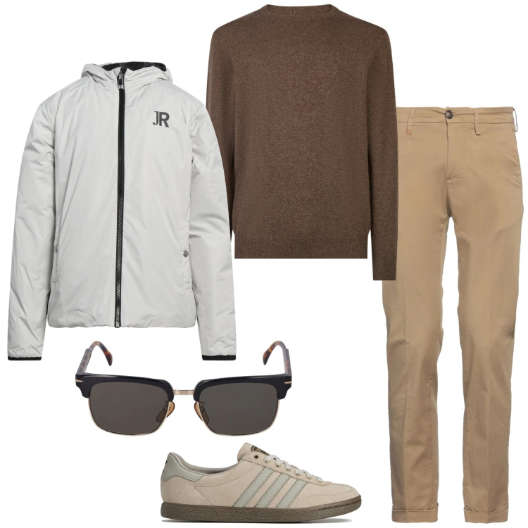 Outfit uomo - Total look #2107089. Stile Casual per Tutti i giorni. Abbinamento con giacche, pantaloni chino, maglieria, occhiali da sole, sneakers.