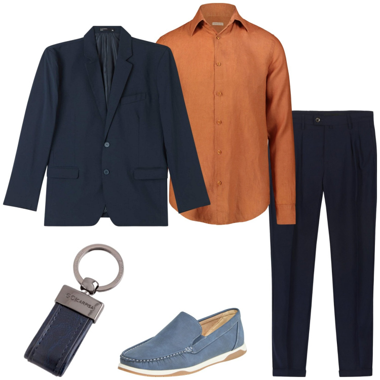 Outfit uomo - Total look #2107094. Stile Trendy per Tutti i giorni. Abbinamento con giacche, scarpe stringate, pantaloni, camicie, portachiavi.