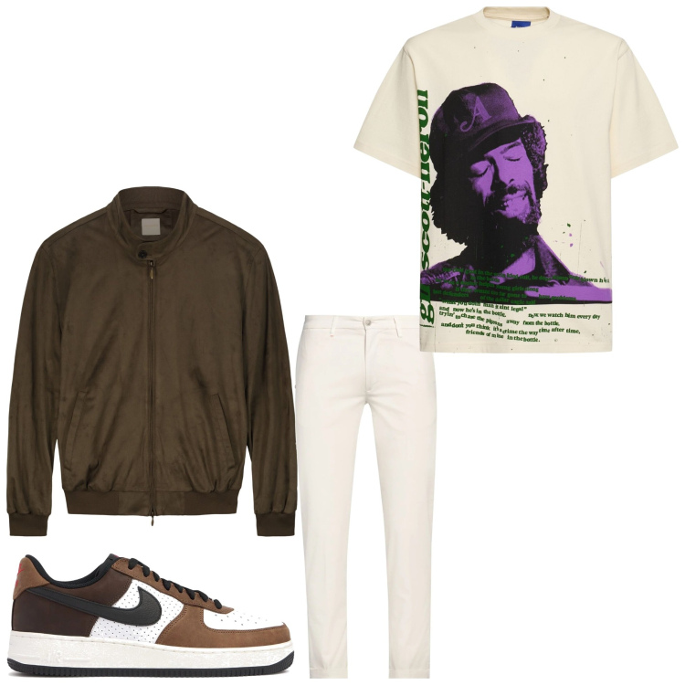 Outfit uomo - Una t-shirt e via. Stile Casual per Tutti i giorni. Abbinamento con pantaloni chino, giacche, sneakers, t-shirt.