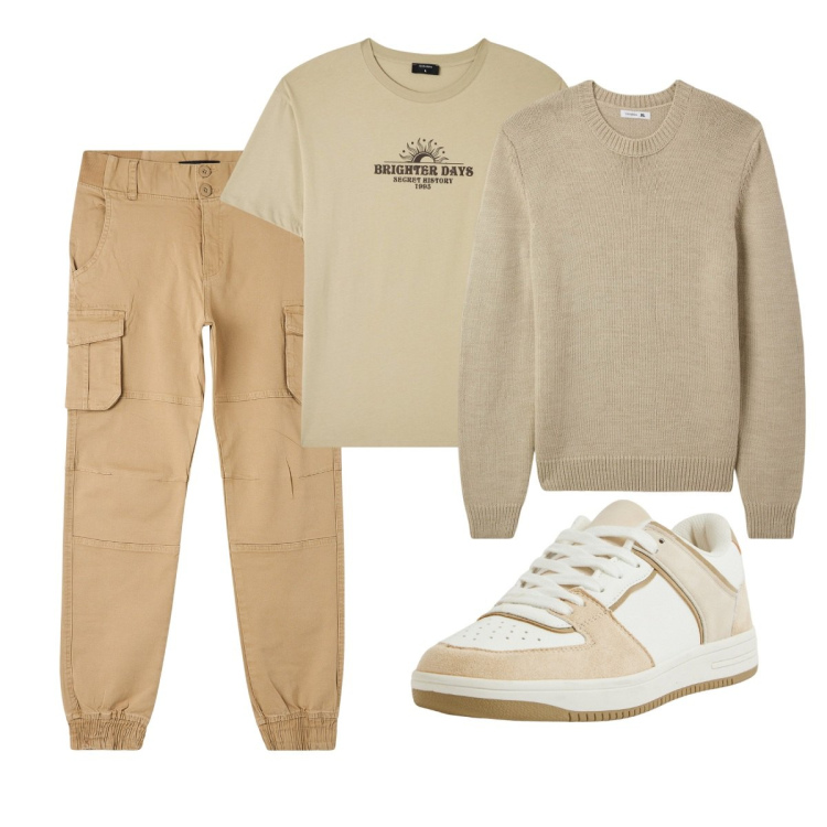 Outfit uomo - Total look #2107122. Stile Casual per Tutti i giorni. Abbinamento con t-shirt, pantaloni cargo, maglieria, sneakers.