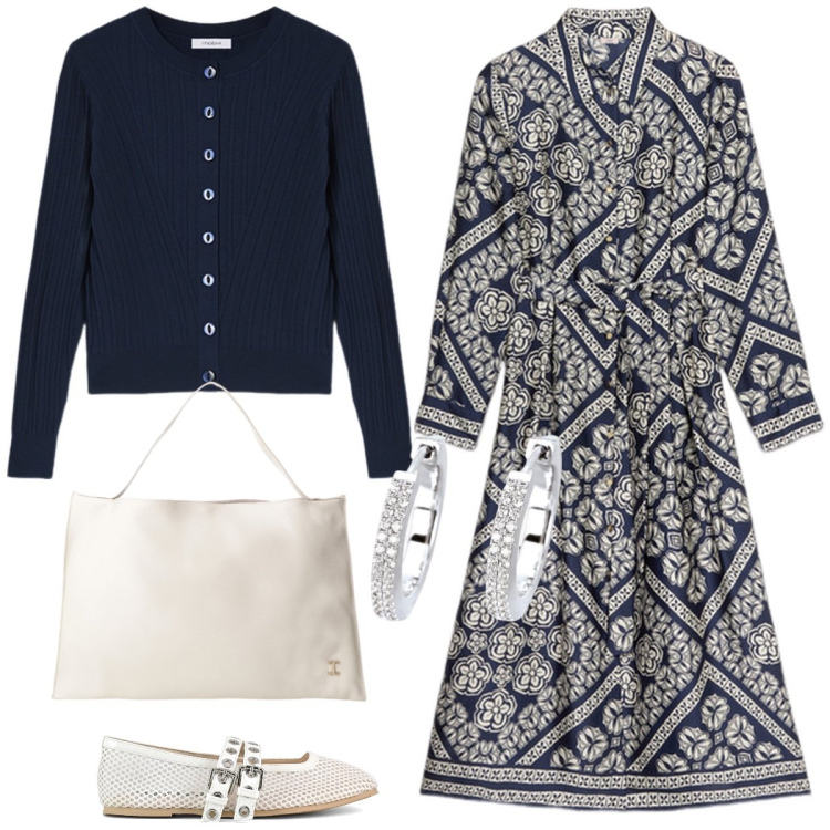 Outfit donna - L’abito fluido. Stile Romantica per Tutti i giorni. Abbinamento con orecchini, borse a spalla, ballerine, cardigans, vestiti chemisier.