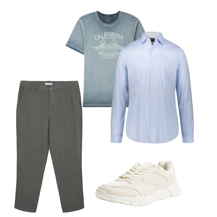 Outfit uomo - Total look city. Stile Casual per Tutti i giorni. Abbinamento con t-shirt, pantaloni chino, sneakers, camicie.