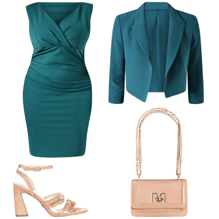 Outfit donna - Verde smeraldo. Stile Chic per Cerimonia. Abbinamento con sandali col tacco, vestiti a tubino, borse a tracolla, blazer.