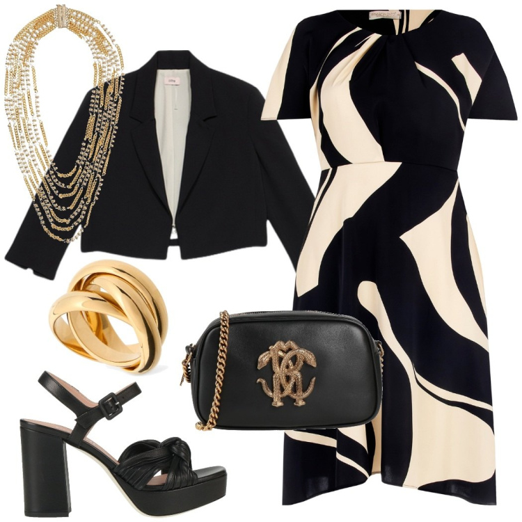 Outfit donna - Outfit cerimonia. Stile Glamour per Cerimonia. Abbinamento con sandali in pelle, borse a tracolla, vestiti corti, bolero, collane, anelli.