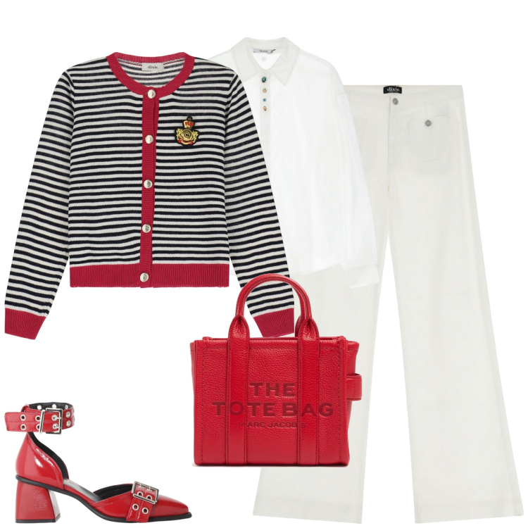 Outfit donna - City. Stile Urban per Tutti i giorni. Abbinamento con camicie, pantaloni a palazzo, décolleté, cardigans, borse a tracolla.