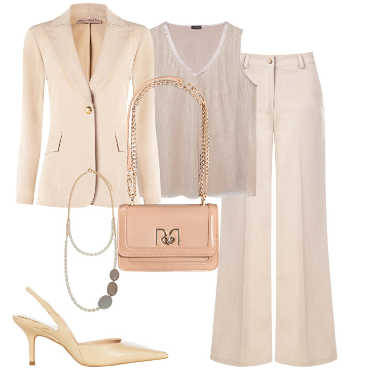 Outfit donna - Il top in lurex. Stile Chic per Cerimonia. Abbinamento con pantaloni, blazer, décolleté, borse a tracolla, top, collane.