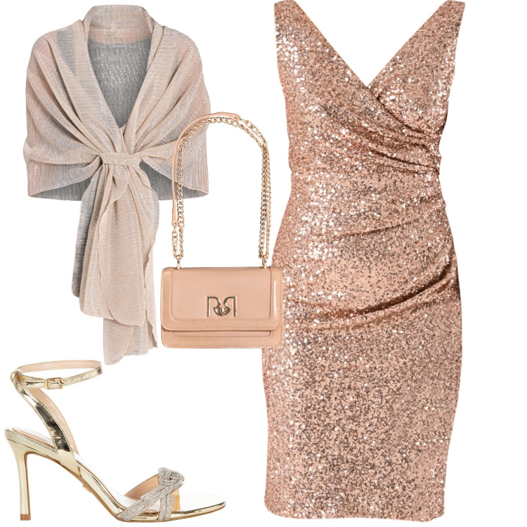 Outfit donna - Serata speciale. Stile Glamour per Serata fuori. Abbinamento con stole, vestiti a tubino, borse a tracolla, sandali col tacco.