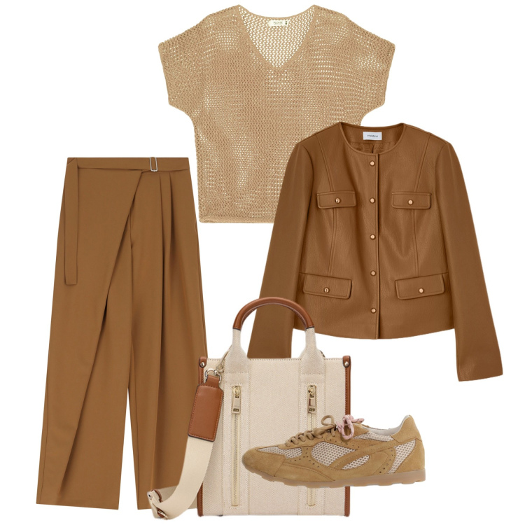 Outfit donna - Cookie. Stile Bon Ton per Ufficio. Abbinamento con maglieria, pantaloni a palazzo, sneakers, blazer, borse tote.