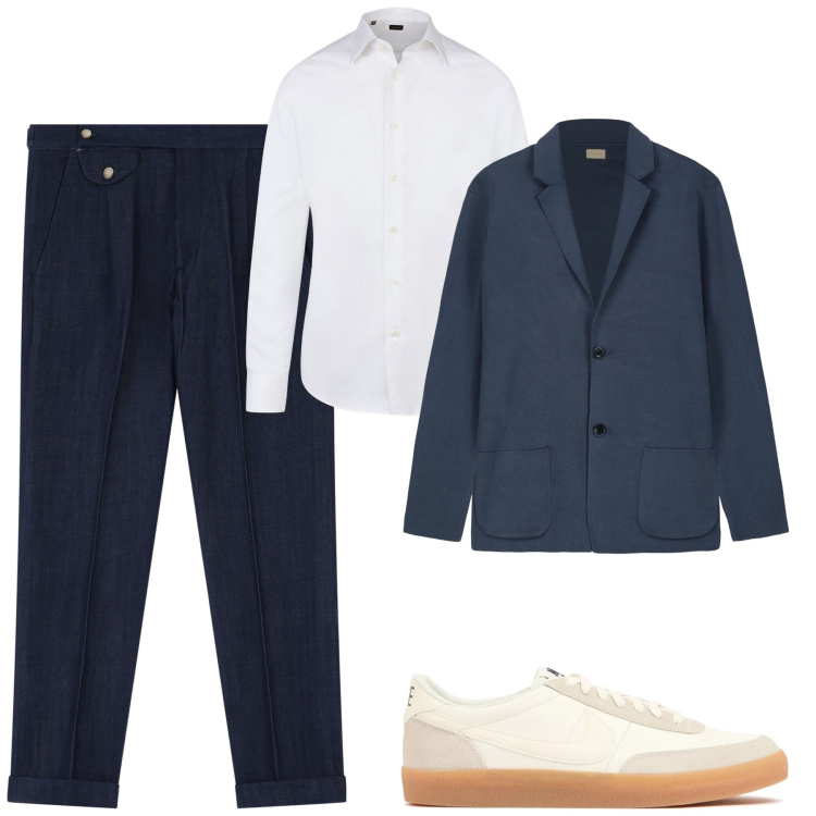 Outfit uomo - In ufficio. Stile Business/Elegante per Ufficio. Abbinamento con jeans, cardigans, camicie, sneakers.