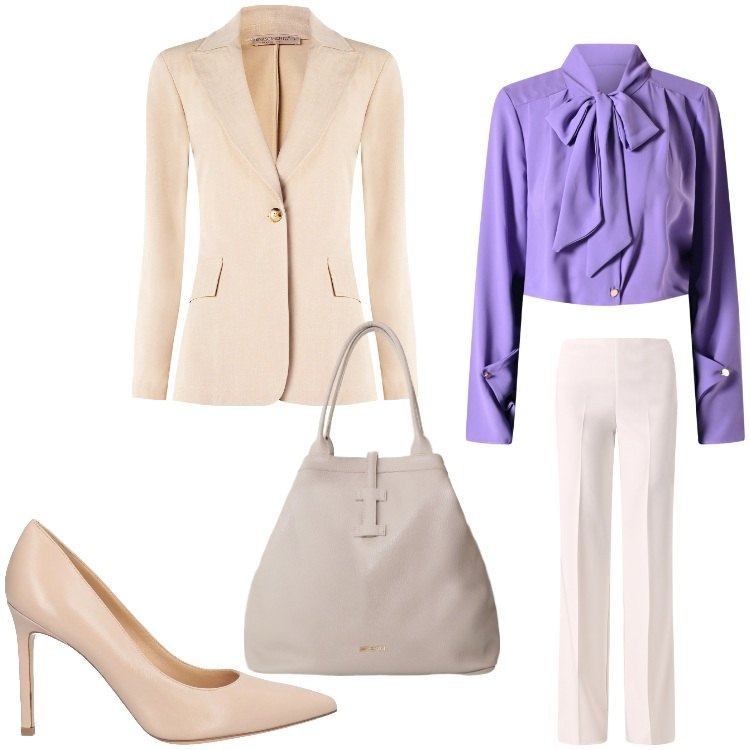 Outfit donna - Camicia con il fiocco. Stile Chic per Serata fuori. Abbinamento con décolleté, pantaloni a palazzo, blazer, bluse, borse tote.