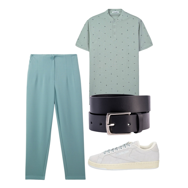 Outfit uomo - Total look city. Stile Casual per Tutti i giorni. Abbinamento con sneakers, pantaloni chino, t-shirt, cinture.