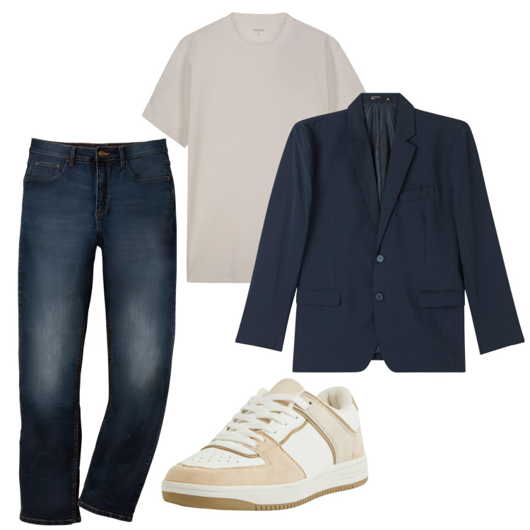 Outfit uomo - Total look city. Stile Casual per Tutti i giorni. Abbinamento con jeans dritti, giacche, sneakers, t-shirt.