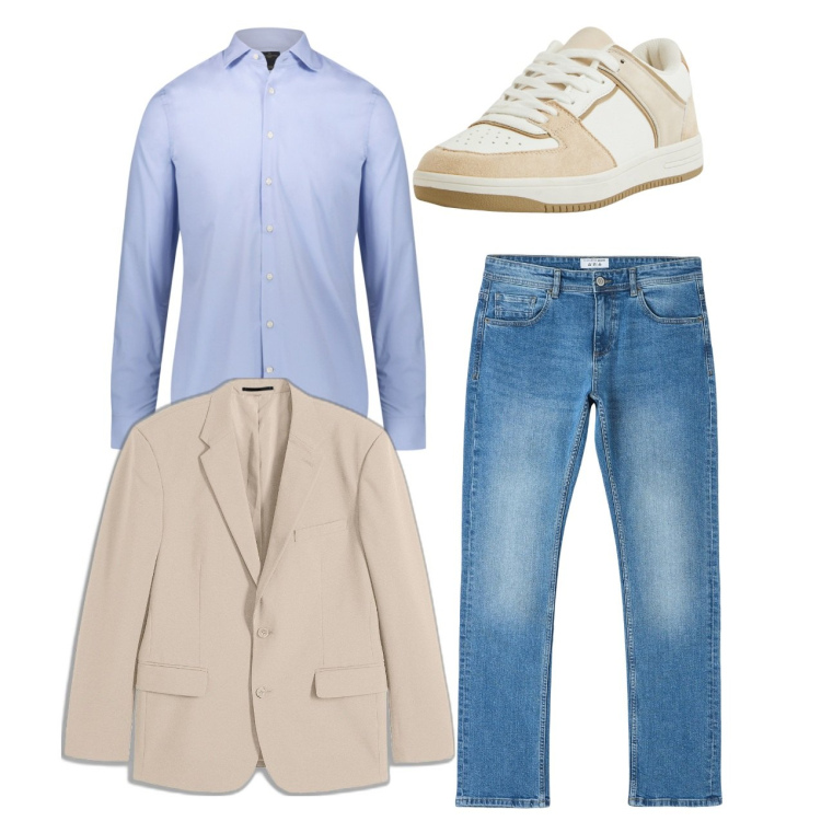 Outfit uomo - Total look. Stile Casual per Tutti i giorni. Abbinamento con giacche, jeans dritti, sneakers, camicie.