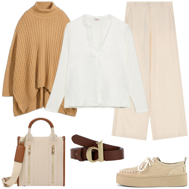 Outfit donna - Mantella. Stile Casual per Tutti i giorni. Abbinamento con maglieria, cinture, pantaloni, mocassini, t-shirt, borse tote.