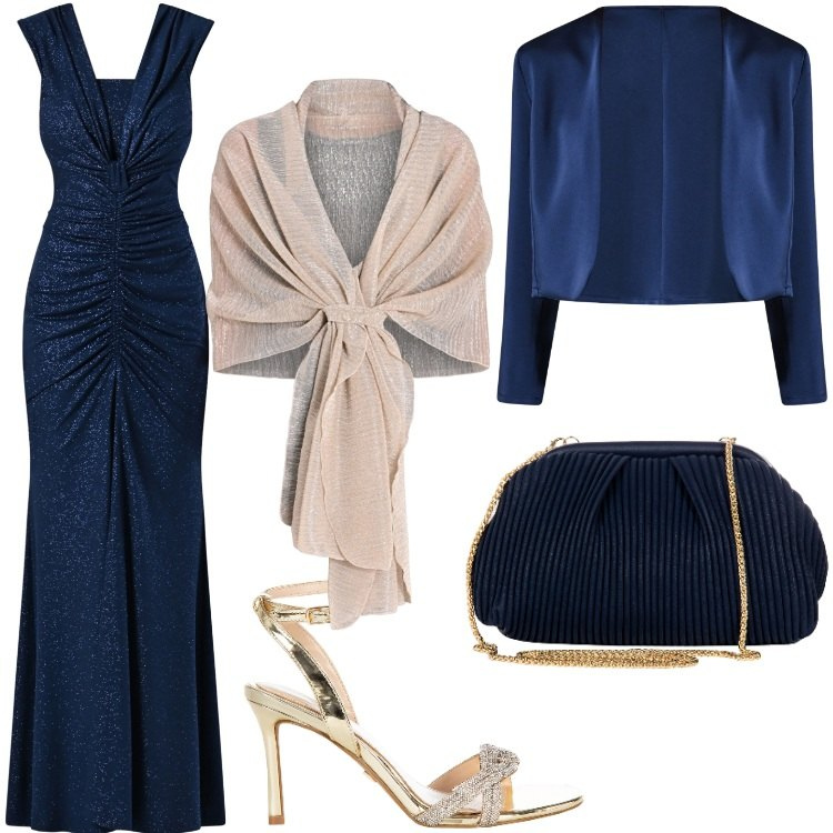 Outfit donna - Romantic glamour. Stile Glamour per Cerimonia. Abbinamento con stole, vestiti lunghi, bolero, pochette, sandali col tacco.
